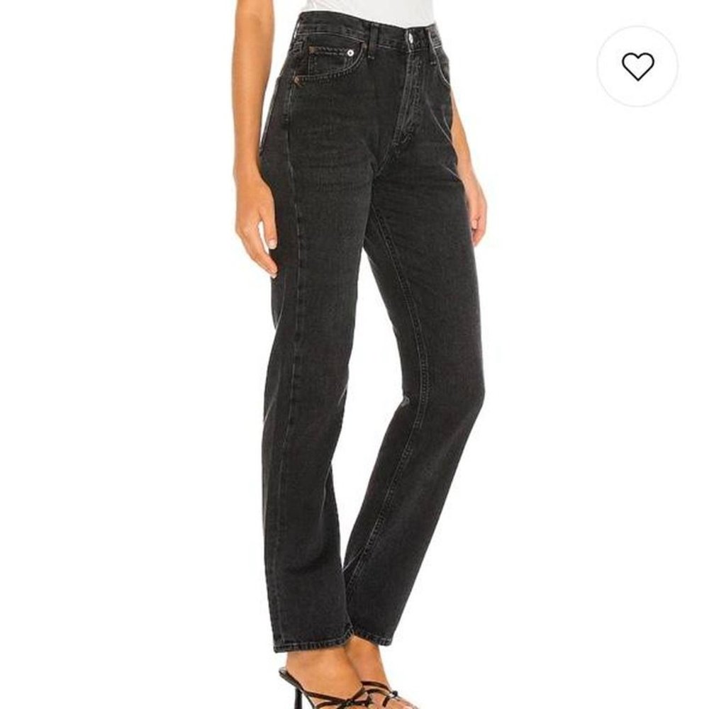 Agolde Lana Jeans Black  100% cotton Light fading and distressed detail Button f